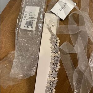 David's Bridal Silver and Cream Sash Accessory